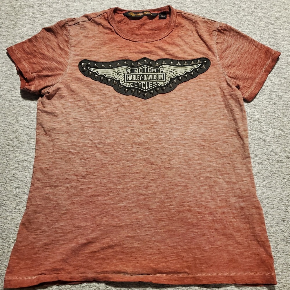 Harley-Davidson Women's Studded Wing Short Sleeve Tee - Faded Red Medium EUC‎